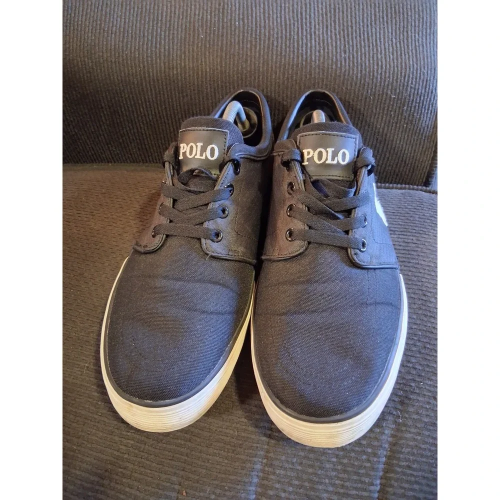Polo Ralph Lauren Vaughn Shoes Men 12D‎ Black Canvas Lace White Pony Dress